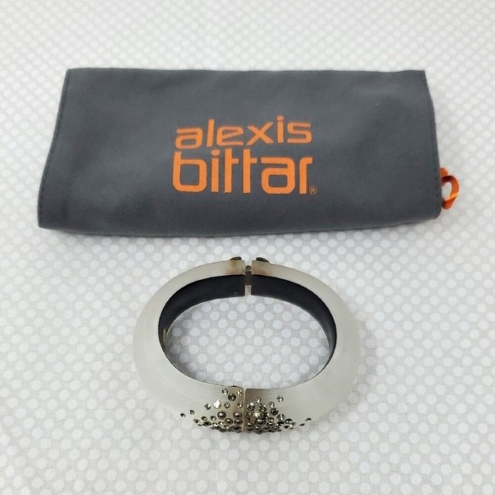 Alexis Bittar Lucite, Crystal Studded Hinge Bracelet w/ Dust Bag